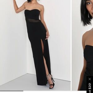 Elegant Icon Black Mesh Strapless Cutout Maxi Dress